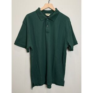 LL Bean Double L Polo Shirt Mens L Green Wrinkle Resistant 100% Cotton Pique